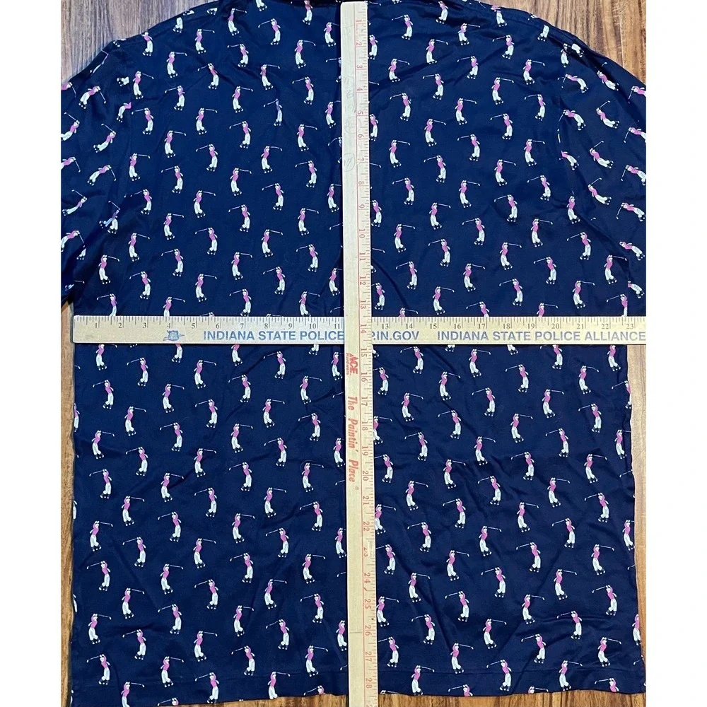 Polo Golf Ralph Lauren Shirt Men's XL Navy Blue All Over Golfer‎ Print
